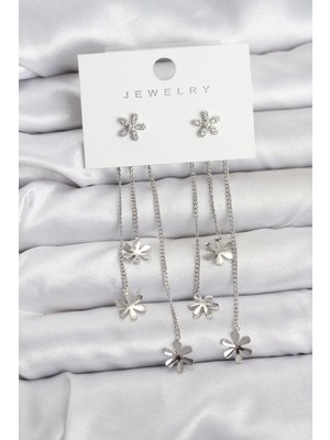 HERŞEYBURDAMODA Papatya Model Gümüş Renk Pirinç Sallantılı Kadın Küpe