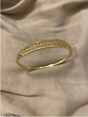 Hedef Bujiteri 14K Xuping Geometrik Taşlı Gold Renk Kelepçe Bileklik, Bilezik
