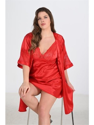Hayat Store Arias Closet 2'li Kırmızı Sabahlık Takımı Bigsize 6207