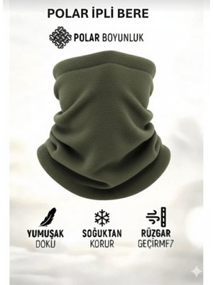ExtraKalın Termal Polar Soğuk Geçirmez Bere & Boyunluk Unisex Pamuklu Kışlık Ayarlanabilir İpli Bere