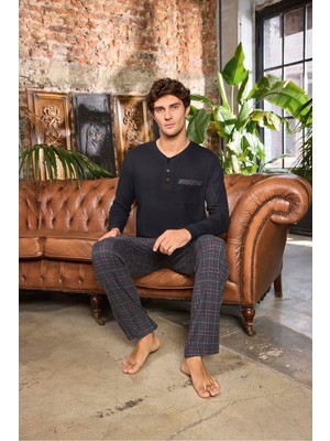 Aydoğan Erkek Uzun Kollu Patlı Termal Pijama Takımı Ekose Desenli
