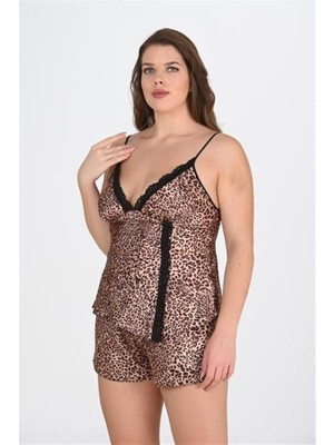 Hayat Store Arias Closet Büyük Beden Leopar Desenli Şort Takımı 1074