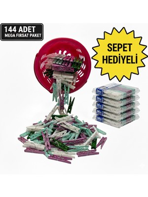 Taber 144 Adet Çamaşır Mandalı + Mandal Sepeti Hediyeli - Mega Fırsat Paketi - Paslanmaz Yaylı