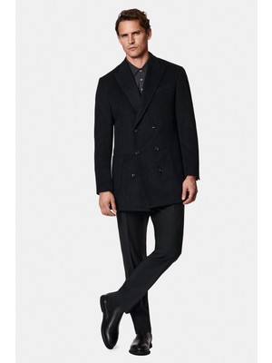 Abdullah Kiğılı Sivri Yaka Cepli Yünlü Klasik Kruvaze Kaban