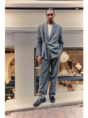 Abluka Online Erkek Kemerli Oversize Takım Elbise Antrasit