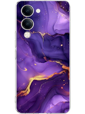TechTree Vivo Y04 Uyumlu Ametist Taşı Mor Mermer Baskılı Silikon Kılıf