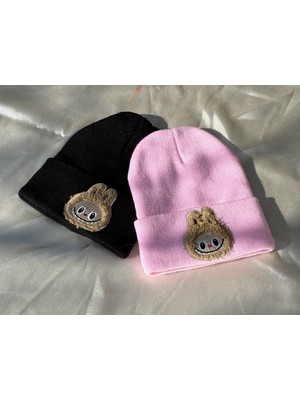 IRONMOON 2'li Ribana Kumaşlı Labubu Figürlü Çocuk Beresi