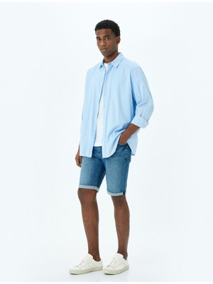 Koton Slim Fit Katlamalı Paça Kot Şort