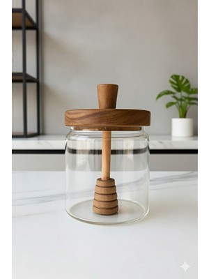 iselahome Melora Akasya Kapaklı Borosilikat Cam Bal Kavanozu 450 ml