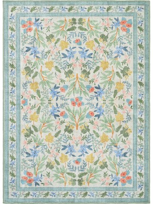 Cool Halı Florence Krem Yeşil Çok Renkli Çiçekli Otantik Bohem Yıkanabilir Dokuma Ince Salon Halısı