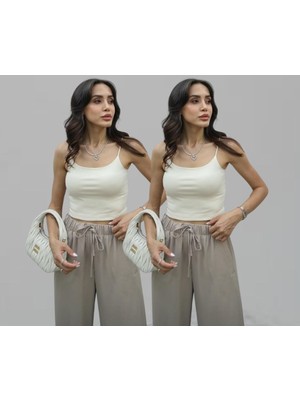 Havoş Taş Rengi Ip Askılı Basic 2'li Crop