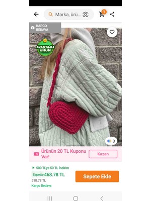 Kırmızı Sevgililer Günü Kalp Çanta Örgü  Sevgililer Günü Hediyesi