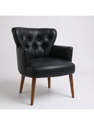 Waterybrook Tekli Berjer Koltuk - Kapitoneli Suni Deri - Ceviz Ahşap Ayaklı - Modern Tasarım