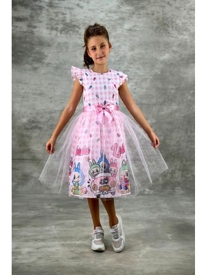 DeKuBaby Tüllü Kabarık Etekli Süper Konsept Kız Çocuk Krep Abiye Elbise-Parti-Doğum Günü Elbisesi