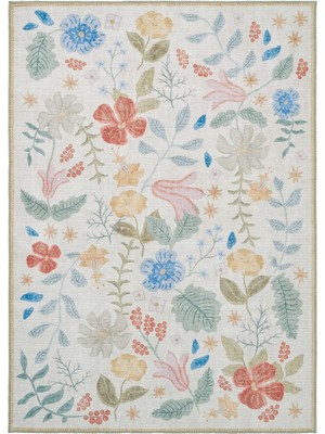 Cool Halı Florence Krem Pembe Renkli Çiçekli Dekoratif Yıkanabilir Şönil Salon Oturma Odası Halısı