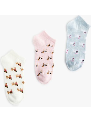 Koton 3'lü Hayvan Desenli Çok Renkli Patik Çorap Seti