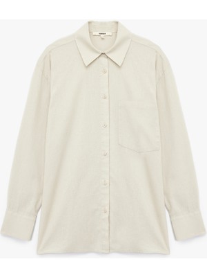 Koton Regular Fit Uzun Kollu Klasik Yaka Cepli Keten Karışımlı Gömlek
