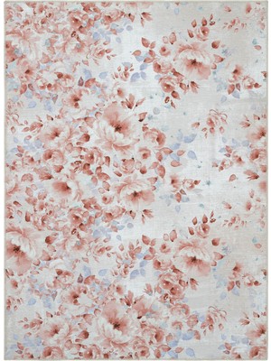 Cool Halı Florence Krem Pembe Çiçekli Dekoratif Bohem Yıkanabilir Dokuma Ince Salon Ev Oda Halısı