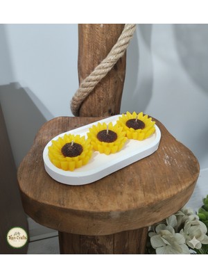 Han Crafts 3'lü Ayçiçeği Şeklinde Mum Tabağı Seramik Tabaklı Dekoratif Kokulu Mum