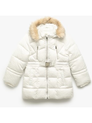 Koton Uzun Kollu Suni Kürk Detaylı Kemerli Kapşonlu Kaban