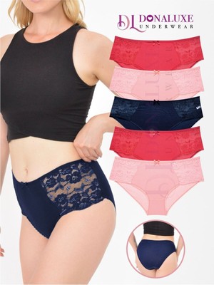 Donaluxe Kadın Külot , Kadın Dantelli Pamuklu Külot Bordo Somon Lacivert