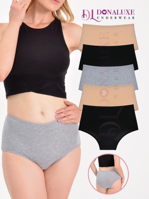 Donaluxe Kadın Yüksek Bel Siyah Gri Ten Pamuklu Yumuşak Kumaş 5'li Paket Külot