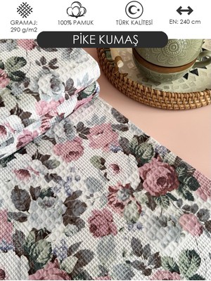 FabricsTown %100 Pamuk Çiçek Desenli Pike Kumaş – 290 G/m², 240 cm En, Nefes Alan, Hipoalerjenik, Türk Üretimi