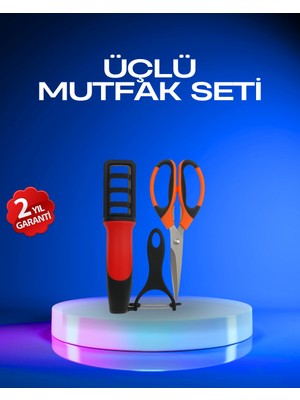 Evyora Profesyonel Mutfak Makas Seti – Kesim Makası + Soyacak + Bileyici