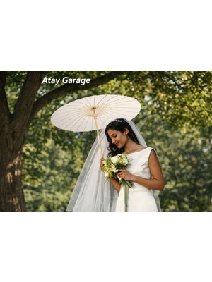 Atay Garage Beyaz Düğün ve Gelin Şemsiyesi Fotoğraf Organizasyon Aksesuarı 60-42cm Ebatlarında