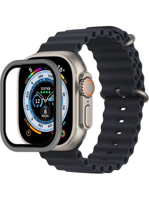 Newface Apple Watch Ultra 49MM Alüminyum Kasa Cam Ekran Koruyucu - Gri
