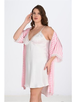 Hayat Store Arias Closet 2'li Beyaz-Pembe Sabahlık Takımı Bigsize 6210