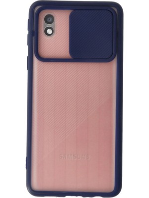 Evyora Newface Samsung Galaxy A01 Core Kılıf Palm Buzlu Kamera Sürgülü Silikon - Lacivert