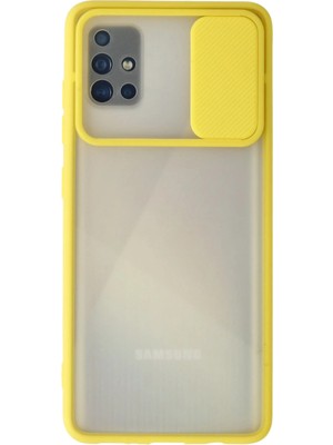 Evyora Newface Samsung Galaxy A71 Kılıf Palm Buzlu Kamera Sürgülü Silikon - Sarı