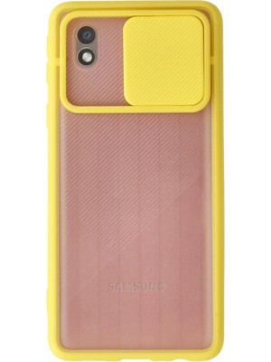 Evyora Newface Samsung Galaxy A01 Core Kılıf Palm Buzlu Kamera Sürgülü Silikon - Sarı