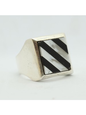 Canka Sedef ve Oniks Taşlı 925 Ayar Gümüş Erkek Yüzük