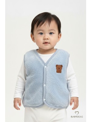 Babyden's Welsoft Erkek Bebek Çocuk Çıtçıtlı Yelek – Ayıcık Armalı, Yumuşak Peluş Bebek Yeleği (6-36 Ay)