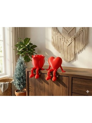 etkrtl Sevgililer Günü ve Ev Dekoru Oturan Hareketli Kalp ve Gül Figürü 5x5 cm