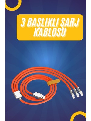 Store Mania 120W Silikon Metal Uçlu LED Işıklı 3 In1 Şarj Kablosu 1.2m (STORE-MANIA-5938)