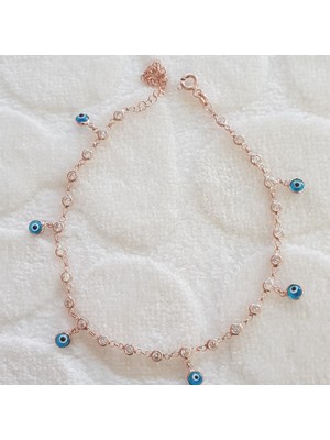 Canka Nazar Boncuklu Taşlı Gümüş Halhal