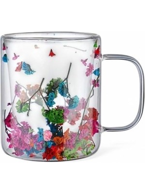 Hepta Collection Deconox 300ML Çift Cidarlı Çiçekli Kupa – Isıya Dayanıklı Çift Katmanlı Cam Çay & Kahve Kupası | Şık