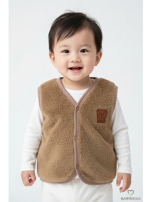 Babyden's Welsoft Erkek Bebek Çocuk Çıtçıtlı Yelek – Ayıcık Armalı, Yumuşak Peluş Bebek Yeleği (6-36 Ay)