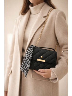 Tabris Luxary Siyah Kapitone Kadın Omuz Çantası – Zincir Askılı Şallı Mini El ve Çapraz Çanta