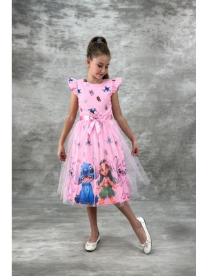 DeKuBaby Tüllü Kabarık Etekli Süper Konsept Kız Çocuk Krep Abiye Elbise-Parti-Doğum Günü Elbisesi