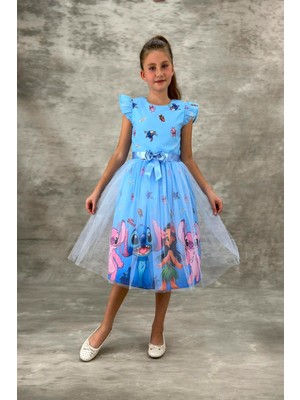 DeKuBaby Tüllü Kabarık Etekli Süper Konsept Kız Çocuk Krep Abiye Elbise-Parti-Doğum Günü Elbisesi