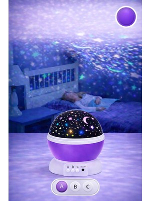 Eser Ticarett Oda Için Yıldız Projektörü Gece Lambası | 3 Renk Modu, 360° Dönen Işık, Çocuk & Bebek Odası