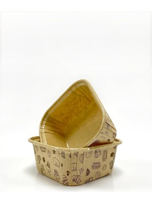 Hepta Collection 50'li Kare Kek Desenli Kraft Muffin Kek Kalıbı, Tatlı Kasesi, Airfryer Uyumlu