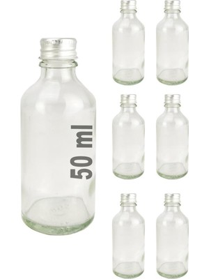 Hepta Collection Digithome 6’lı 50 ml Gümüş Metal Kapaklı Cam Zencefil Shot Şişesi Söz Nişan Hediyelik Kolonya Şişesi