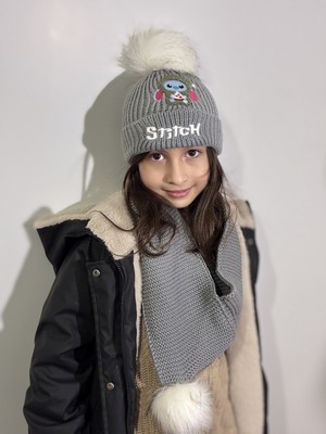 IRONMOON 2'li Atkı ve Şapka Stitch Figürlü Ponpon Detaylı Takım