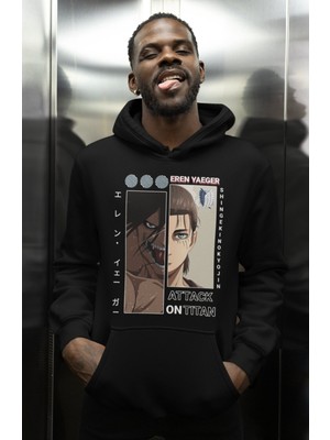 Sevbano Attack On Titan Eren Yeager Baskılı Unisex Oversize Anime Karakter Hoodie