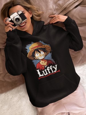 Sevbano Tasarım Monkey D. Luffy Baskılı Unisex Oversize Anime Karakter Hoodie